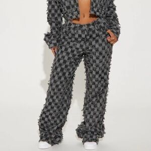 Fashion Nova Textured Checkered Gray Pants & Jacket Set